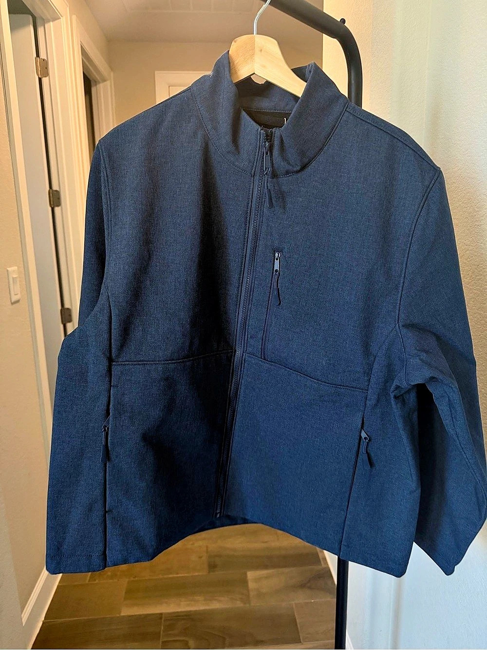 Quince Softshell Fleece-Lined Zip Jacket Heather Deep Navy Blue XL NWT